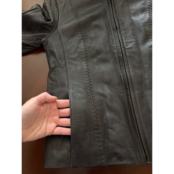 Y2K Lambskin Leather Full Zip Jacket Deep Chocolate Brown Women’s Medium - Picture 10 of 13